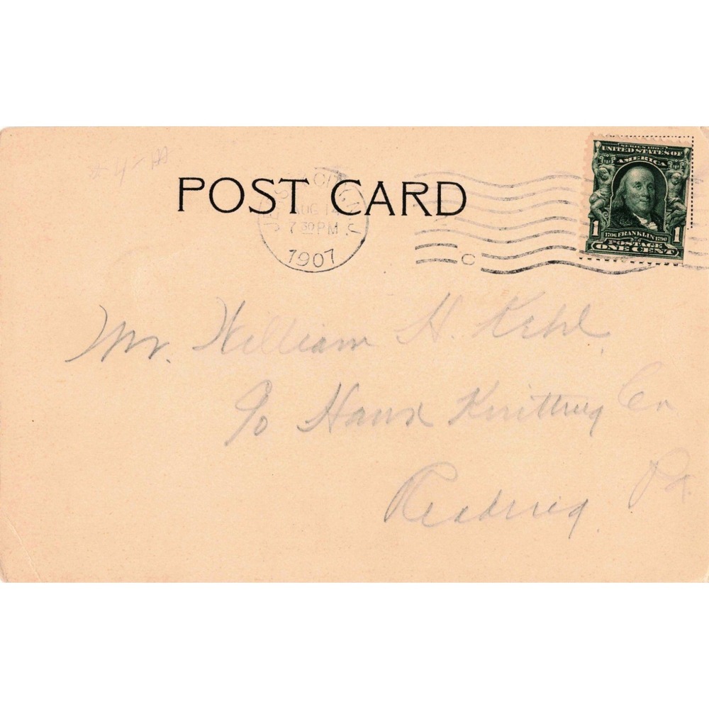 Vintage 1907 Prudential Building Newark NJ Postcard Street Scene Trolley Stamp - Picture 2 of 2